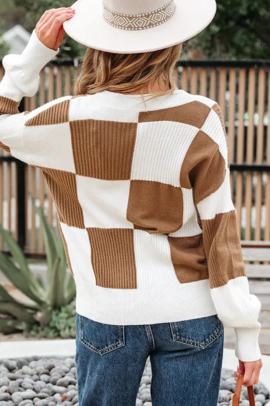 Checker Buttoned V-Neck Sweater Cardigan sold by Charming Charlie product image thumbnail 2