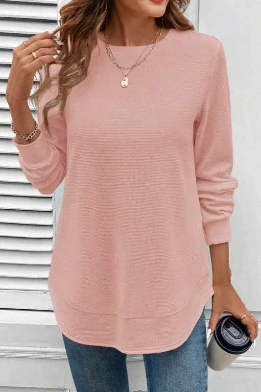 Solid Waffle Knit Long Sleeve Top sold by Charming Charlie
