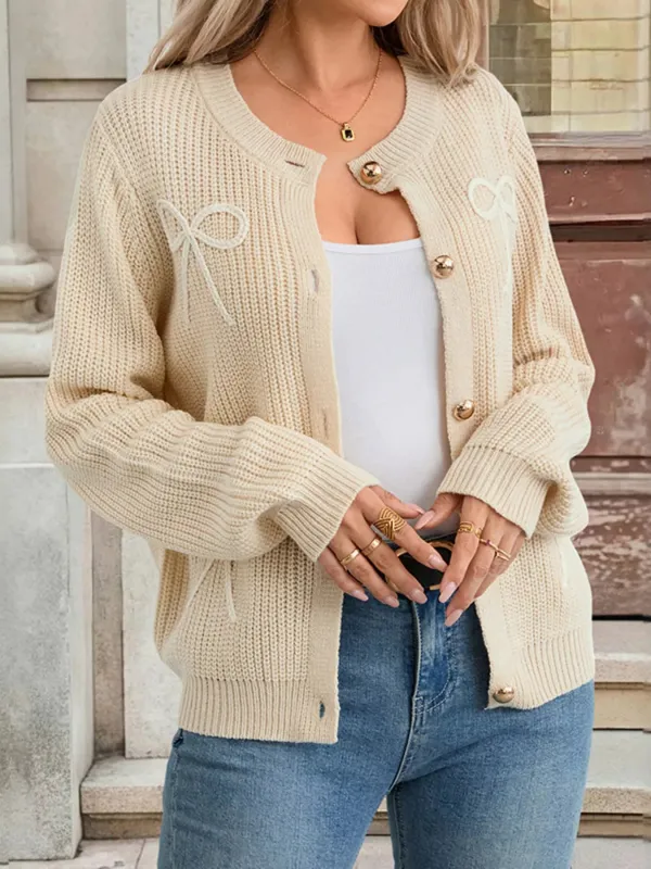 Bow Button Up Long Sleeve Cardigan sold by Charming Charlie