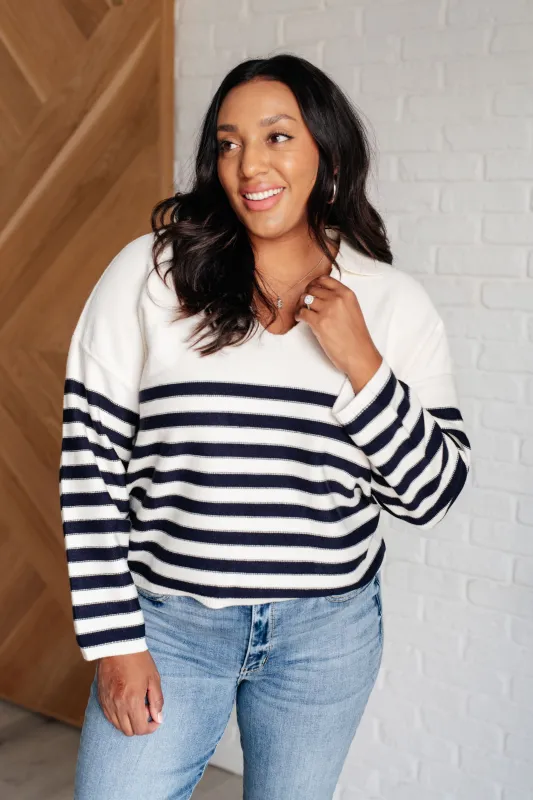 Memorable Moments Striped Sweater in White made by Charming Charlie