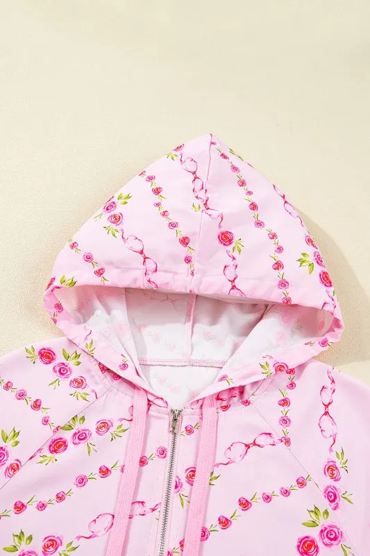 Floral Half Zip Kangaroo Pocket Drawstring Hoodie sold by Charming Charlie product image thumbnail 4