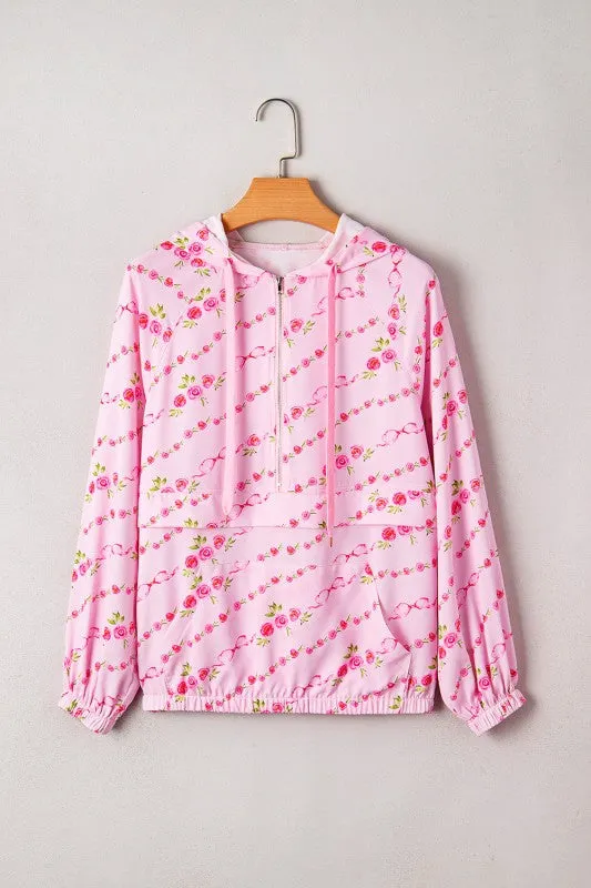 Floral Half Zip Kangaroo Pocket Drawstring Hoodie sold by Charming Charlie product image thumbnail 2