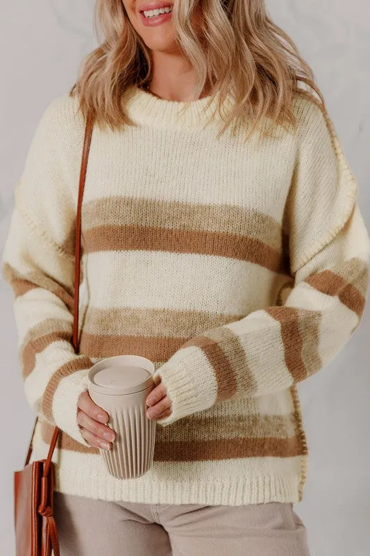 Stripe Reverse Seam Drop Shoulder Baggy Sweater sold by Charming Charlie