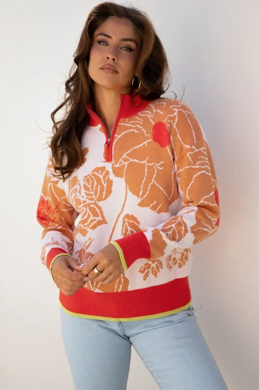 Floral Half Zip Collared Pullover Sweater sold by Charming Charlie