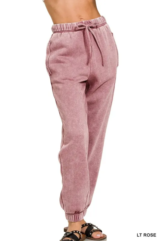 Zenana Acid Wash Fleece Sweatpants with Pockets sold by Charming Charlie