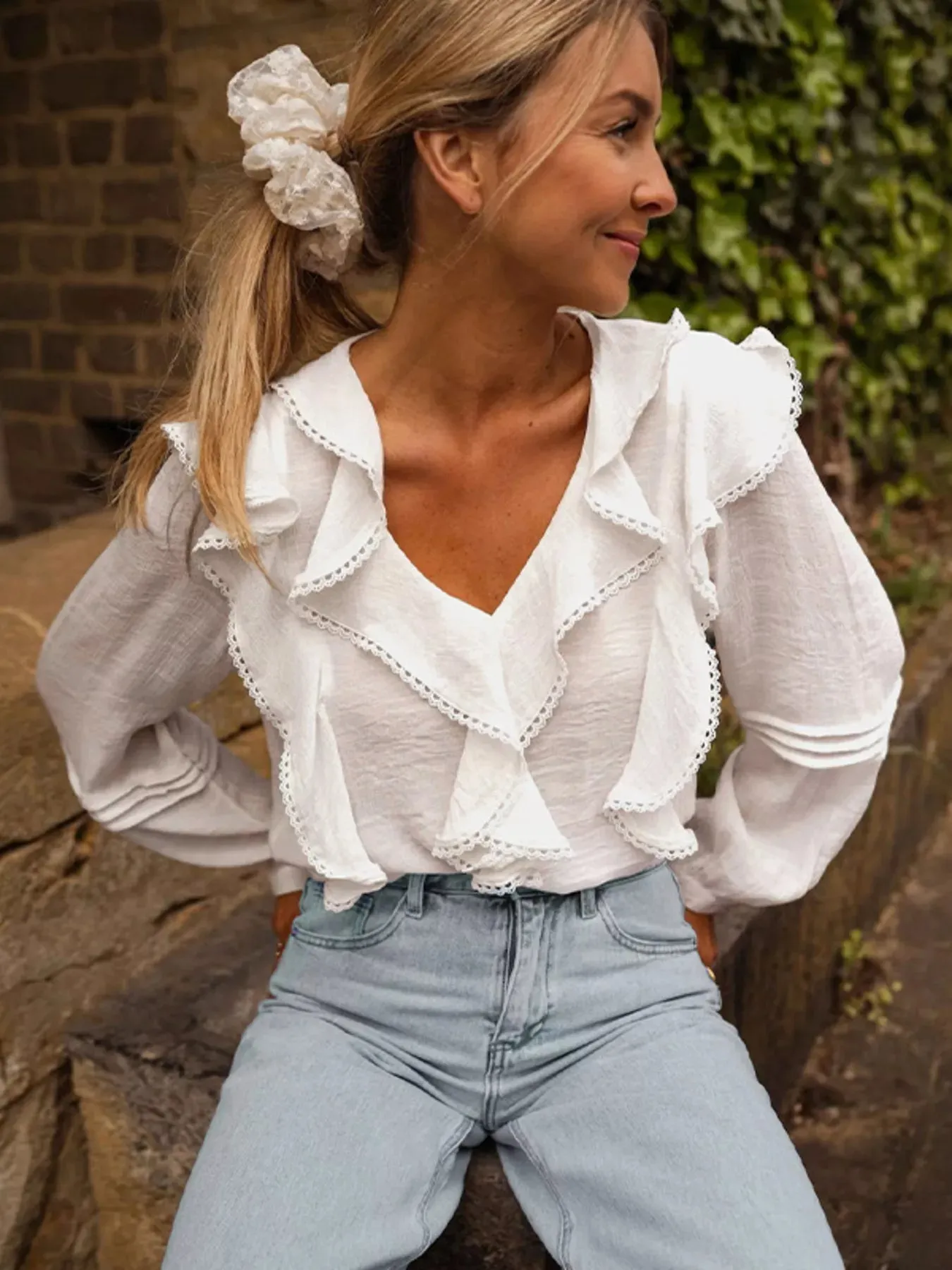 Ruffle Trim V-Neck Blouse sold by Charming Charlie product image thumbnail 2