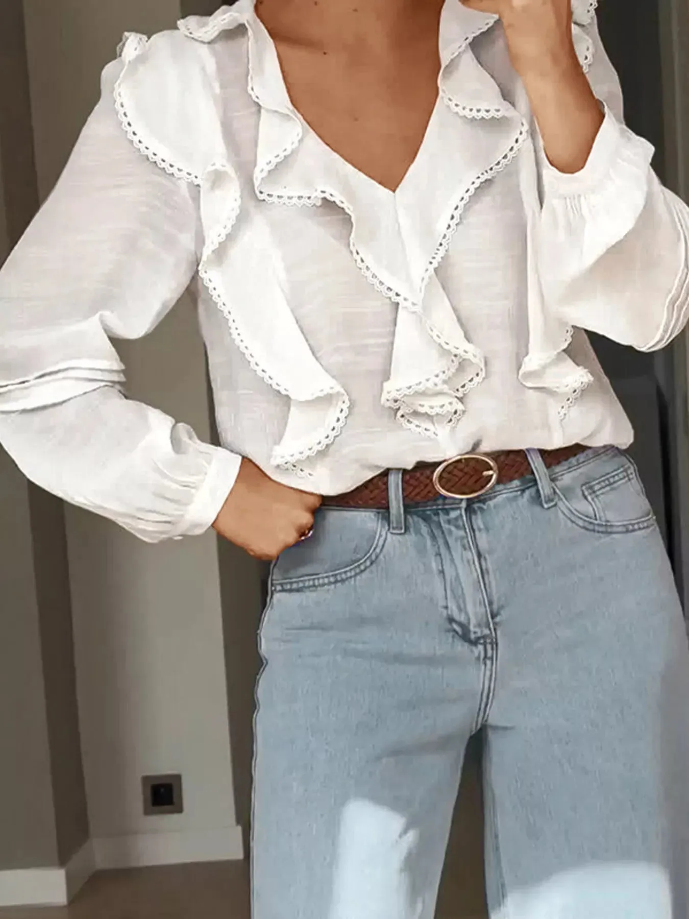Ruffle Trim V-Neck Blouse sold by Charming Charlie product image thumbnail 4