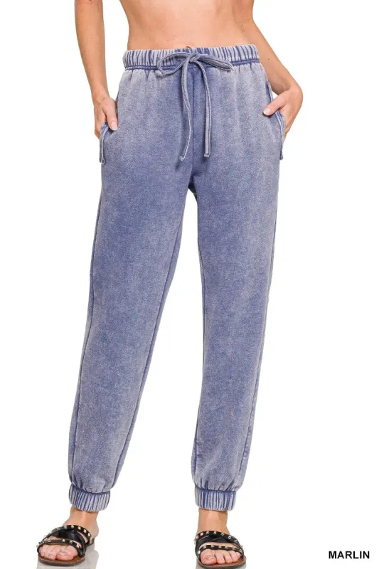 Zenana Acid Wash Fleece Sweatpants with Pockets sold by Charming Charlie