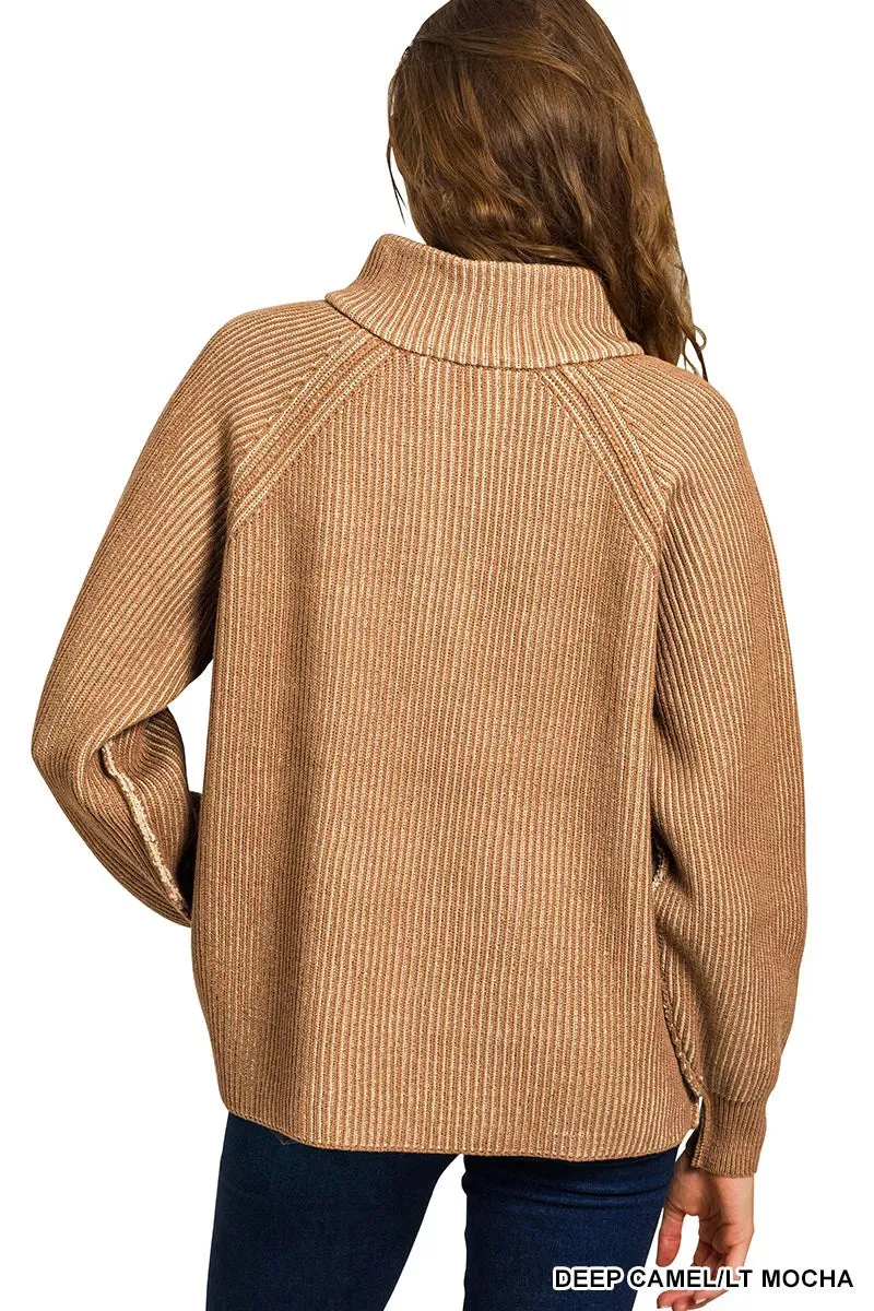 Zenana Ribbed Two Tone Half Zip Sweater sold by Charming Charlie product image thumbnail 3