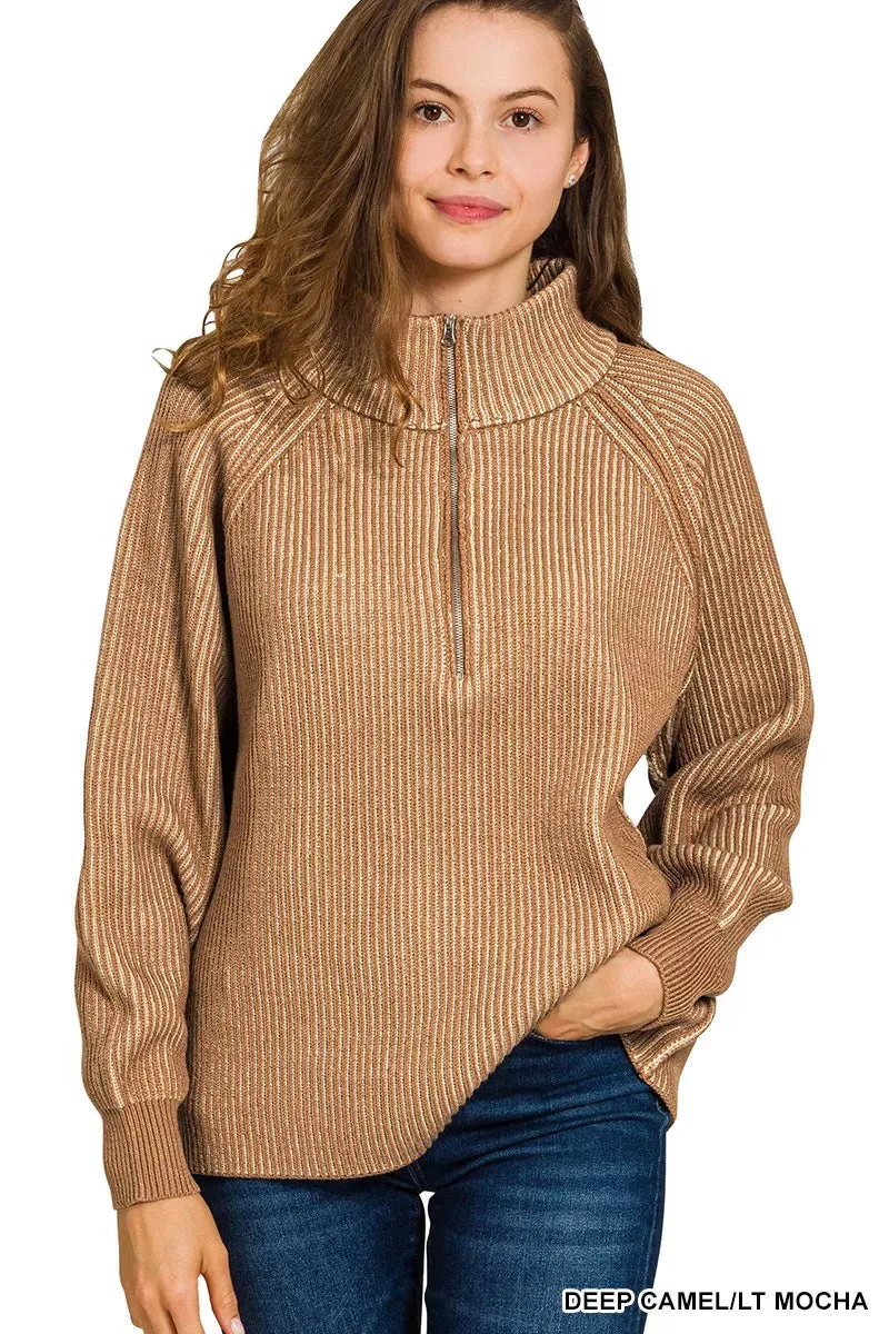 Zenana Ribbed Two Tone Half Zip Sweater sold by Charming Charlie product image thumbnail 2
