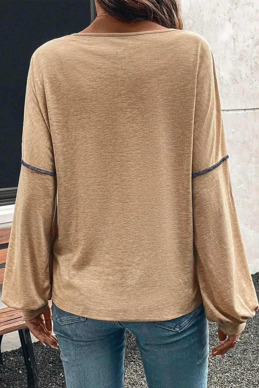 Color Block V-Neck Long Sleeve T-Shirt sold by Charming Charlie product image thumbnail 4