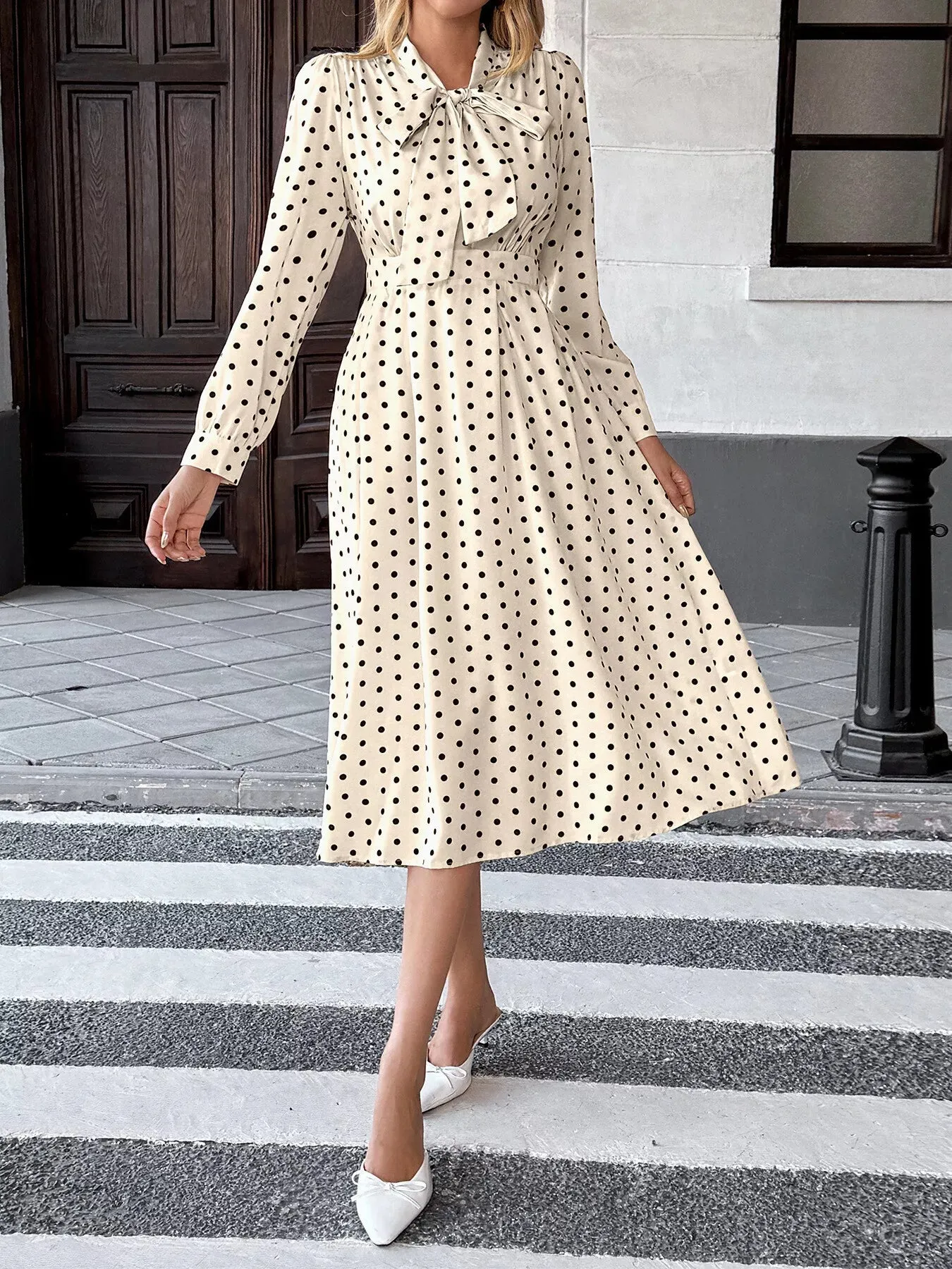 Tie Front Polka Dot Dress sold by Charming Charlie product image thumbnail 4
