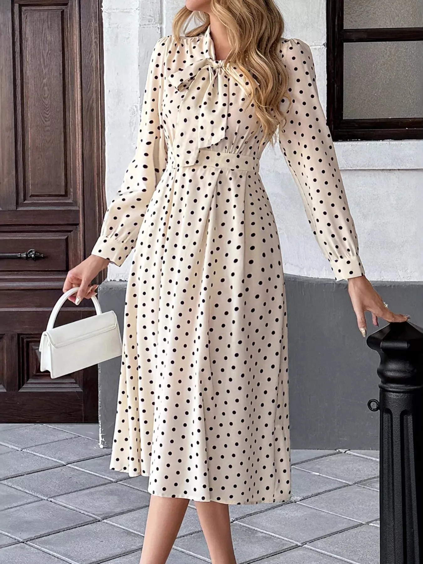 Tie Front Polka Dot Dress sold by Charming Charlie product image thumbnail 3