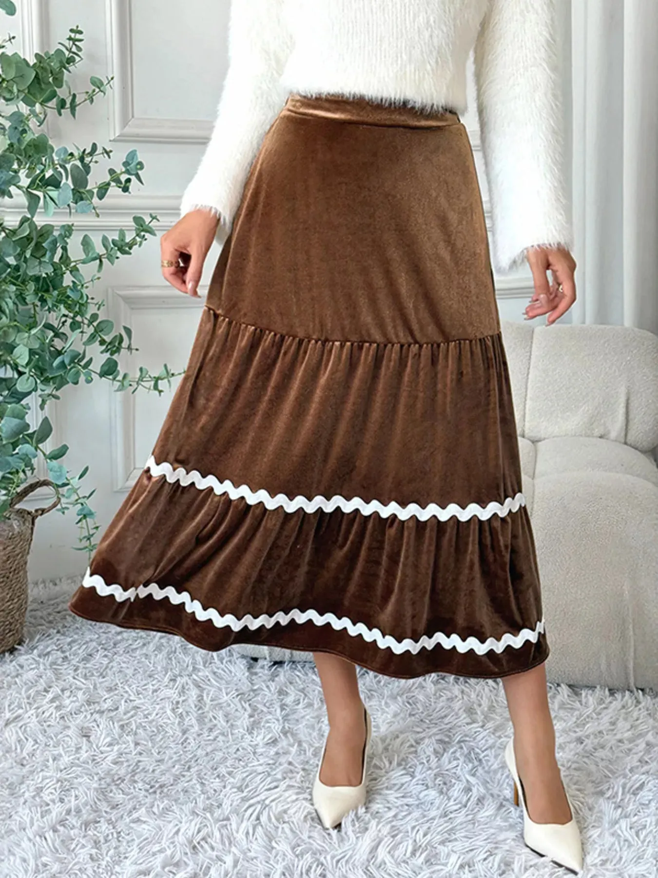 Velvet Tiered Midi Skirt sold by Charming Charlie product image thumbnail 4