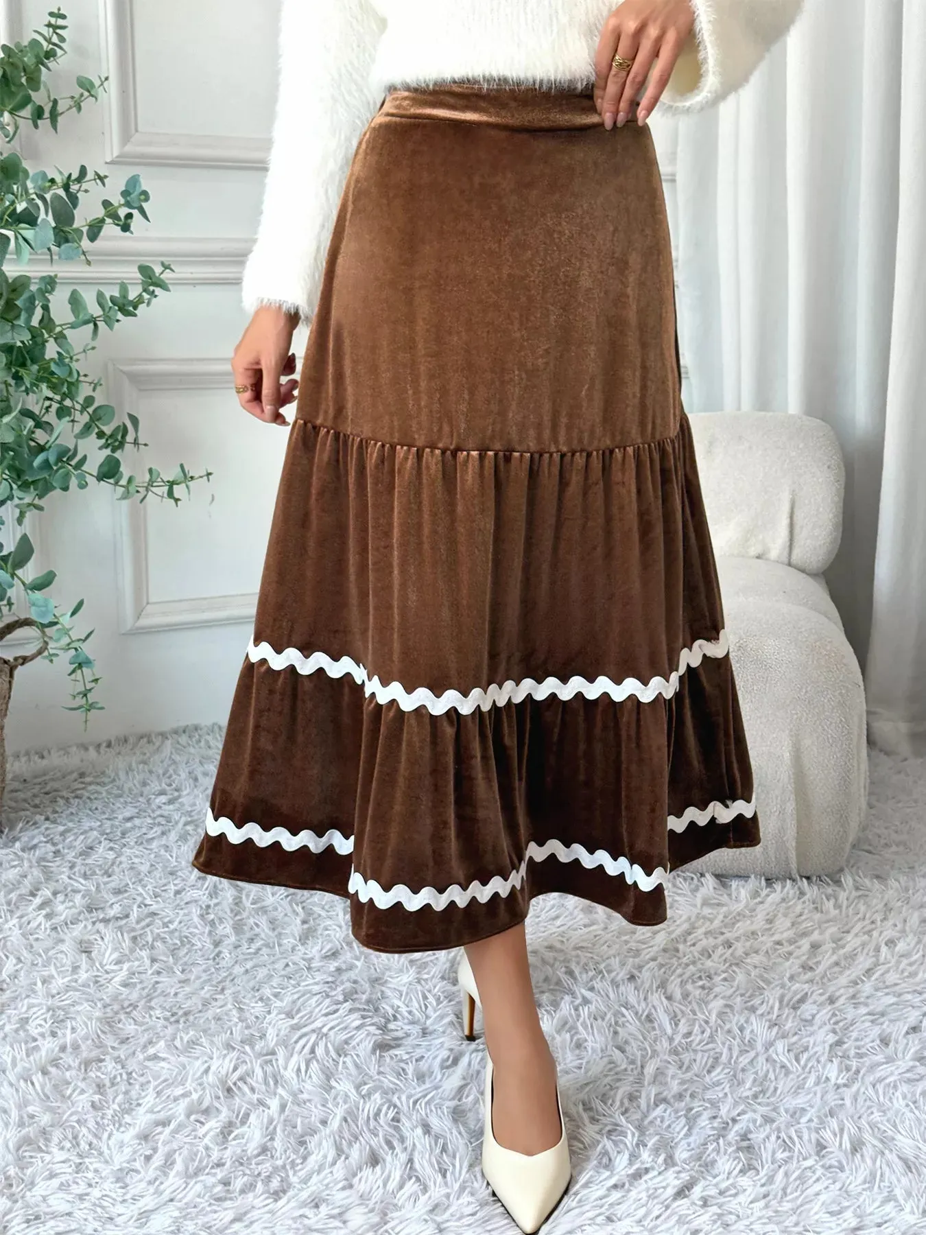 Velvet Tiered Midi Skirt sold by Charming Charlie product image thumbnail 3