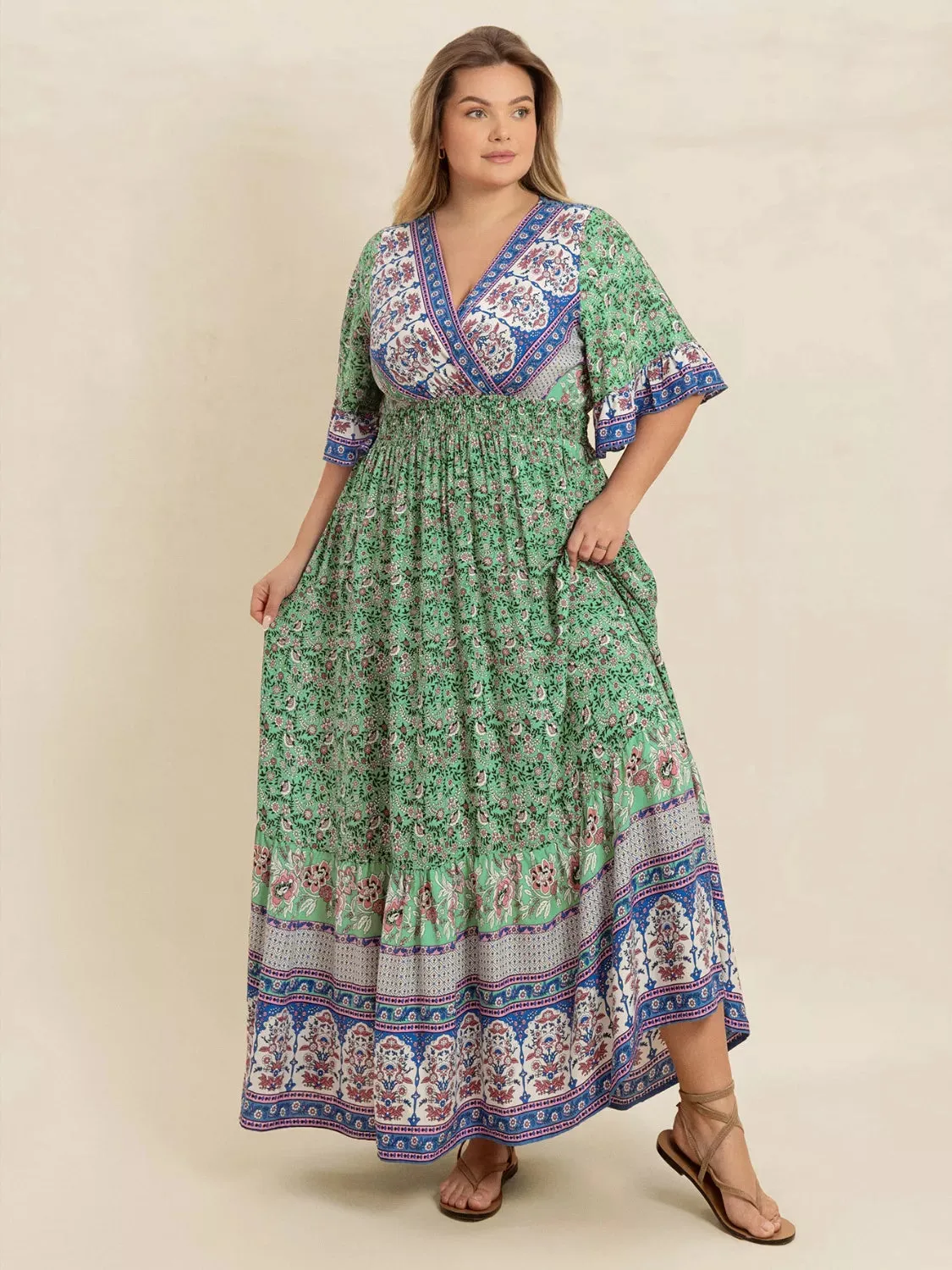 Plus Size Floral Print Smocked Waist Maxi Dress sold by Charming Charlie product image thumbnail 4