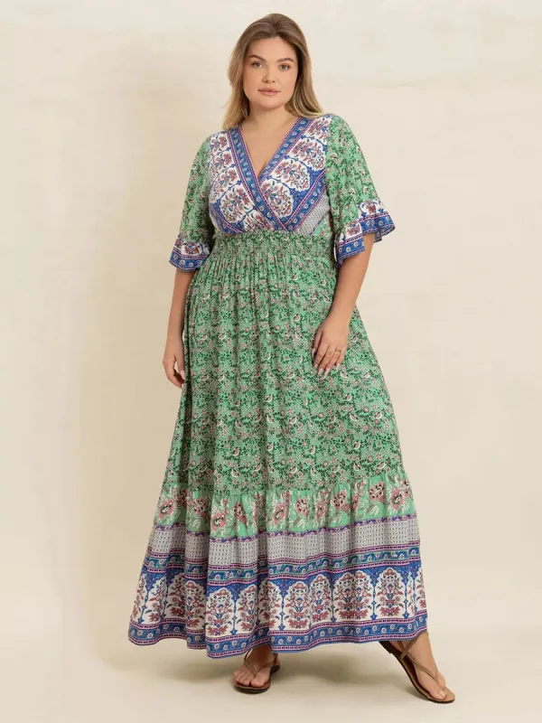 Plus Size Floral Print Smocked Waist Maxi Dress sold by Charming Charlie