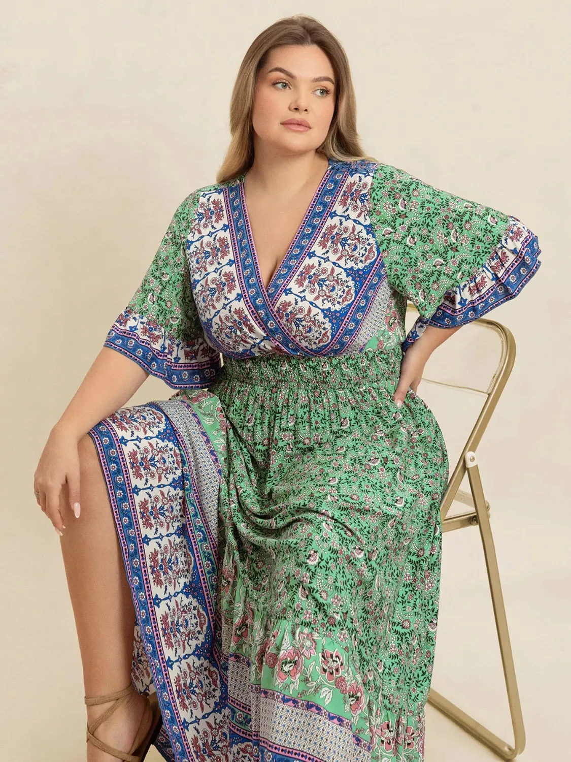 Plus Size Floral Print Smocked Waist Maxi Dress sold by Charming Charlie product image thumbnail 5
