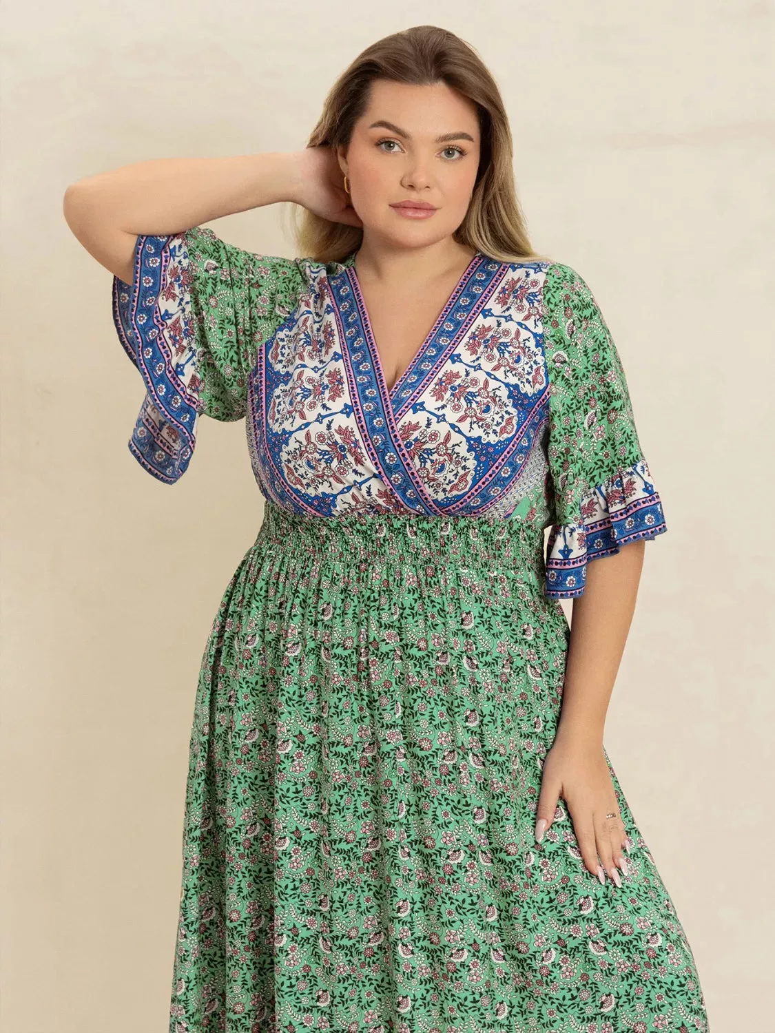 Plus Size Floral Print Smocked Waist Maxi Dress sold by Charming Charlie product image thumbnail 2
