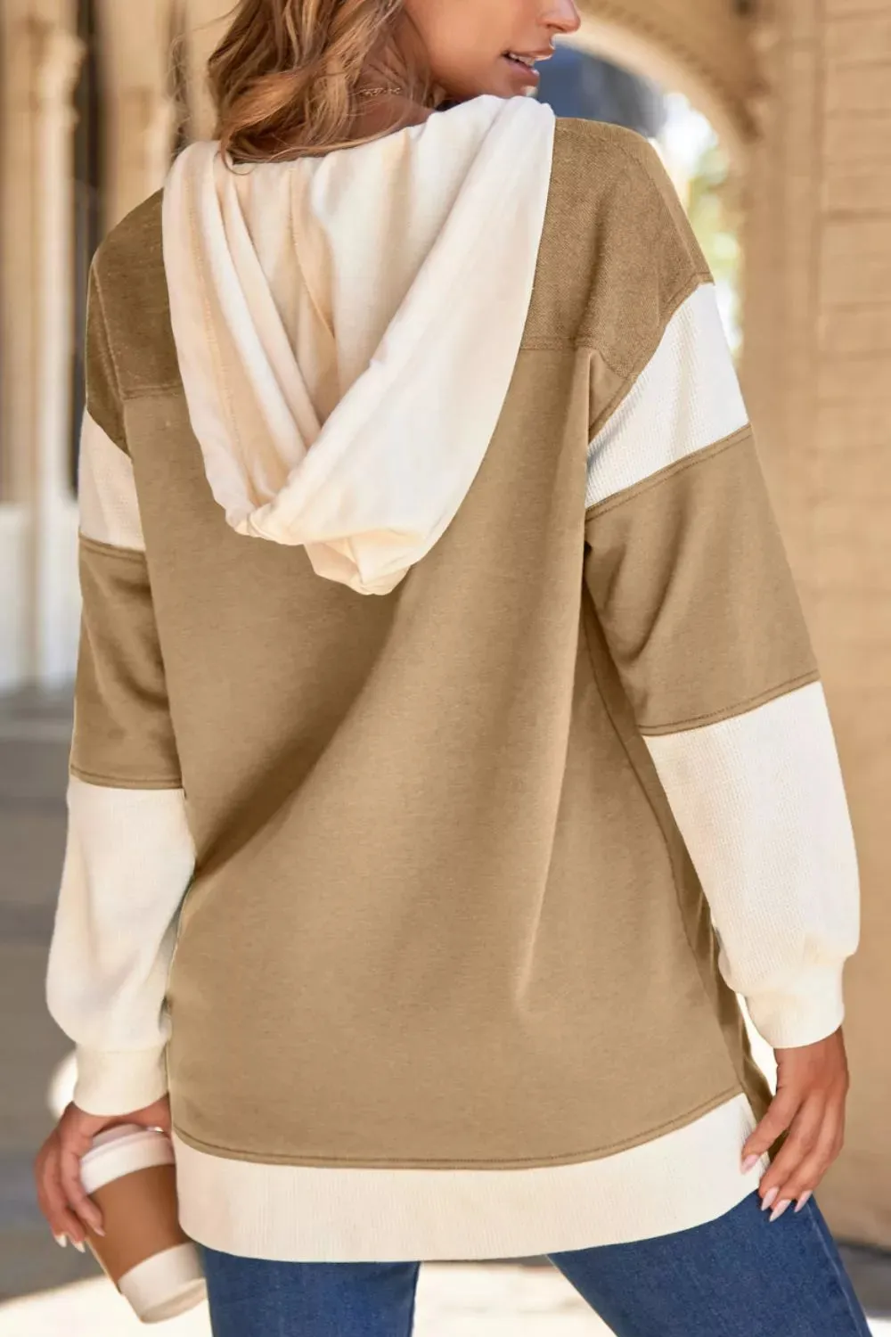 Color Block Knit Trim Drawstring Hoodie sold by Charming Charlie product image thumbnail 3