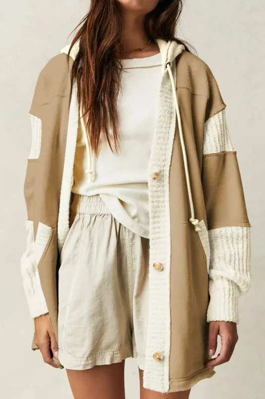 Color Block Knit Trim Drawstring Hoodie sold by Charming Charlie