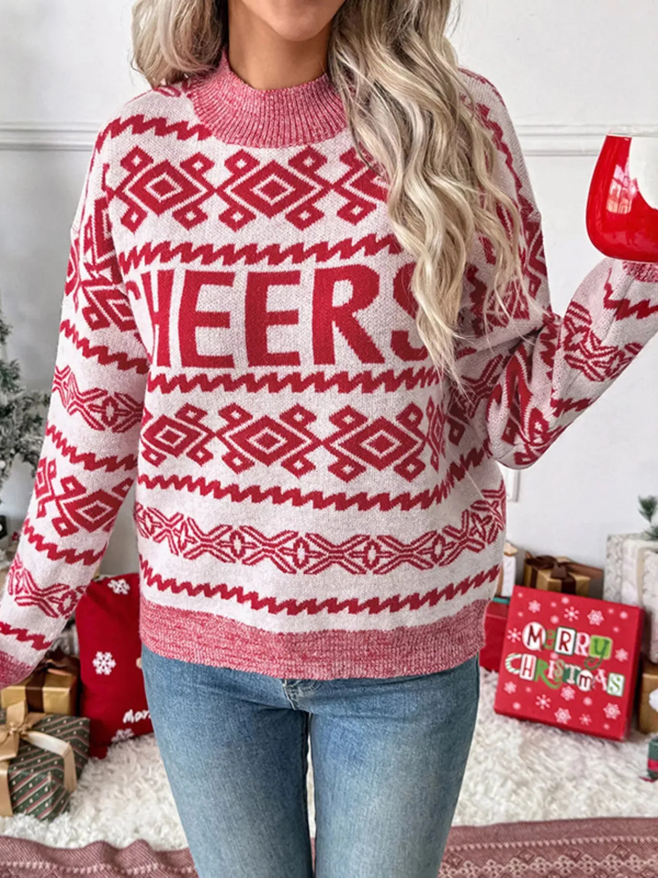 CHEERS Round Neck Long Sleeve Christmas Sweater sold by Charming Charlie product image thumbnail 2