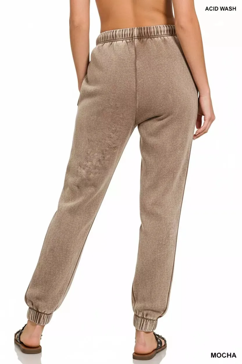 Zenana Acid Wash Fleece Sweatpants with Pockets sold by Charming Charlie product image thumbnail 3