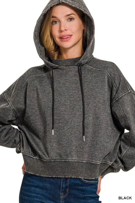 Zenana Acid Wash Fleece Hoodie sold by Charming Charlie