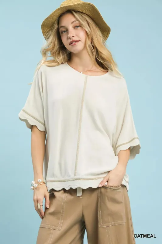 Umgee Linen Blend Scallop Trim Top sold by Charming Charlie