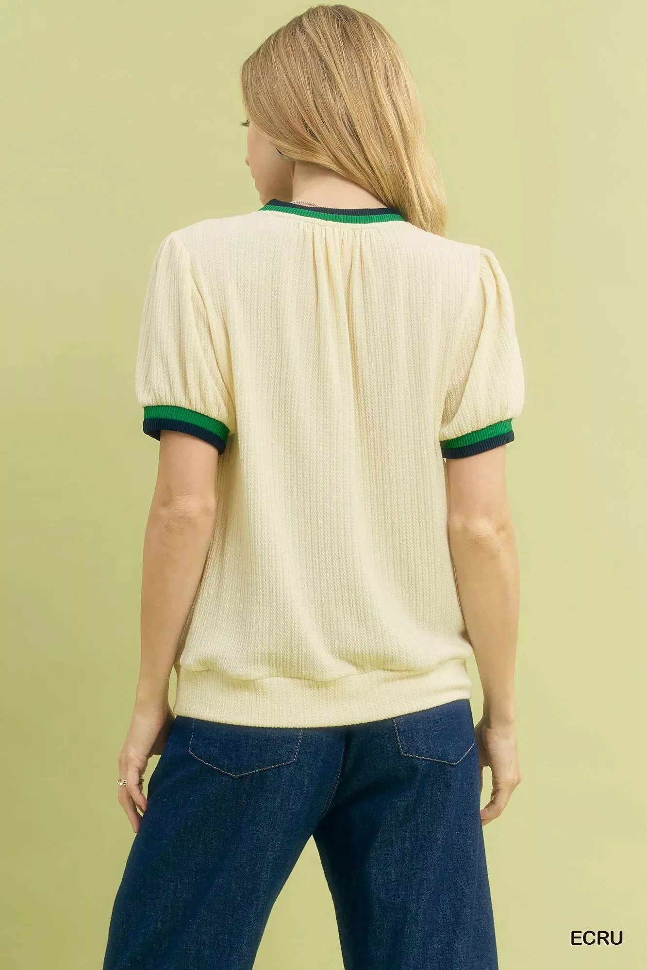 Umgee Puff Sleeve Knit Top with Contrast Rib Trim sold by Charming Charlie product image thumbnail 3