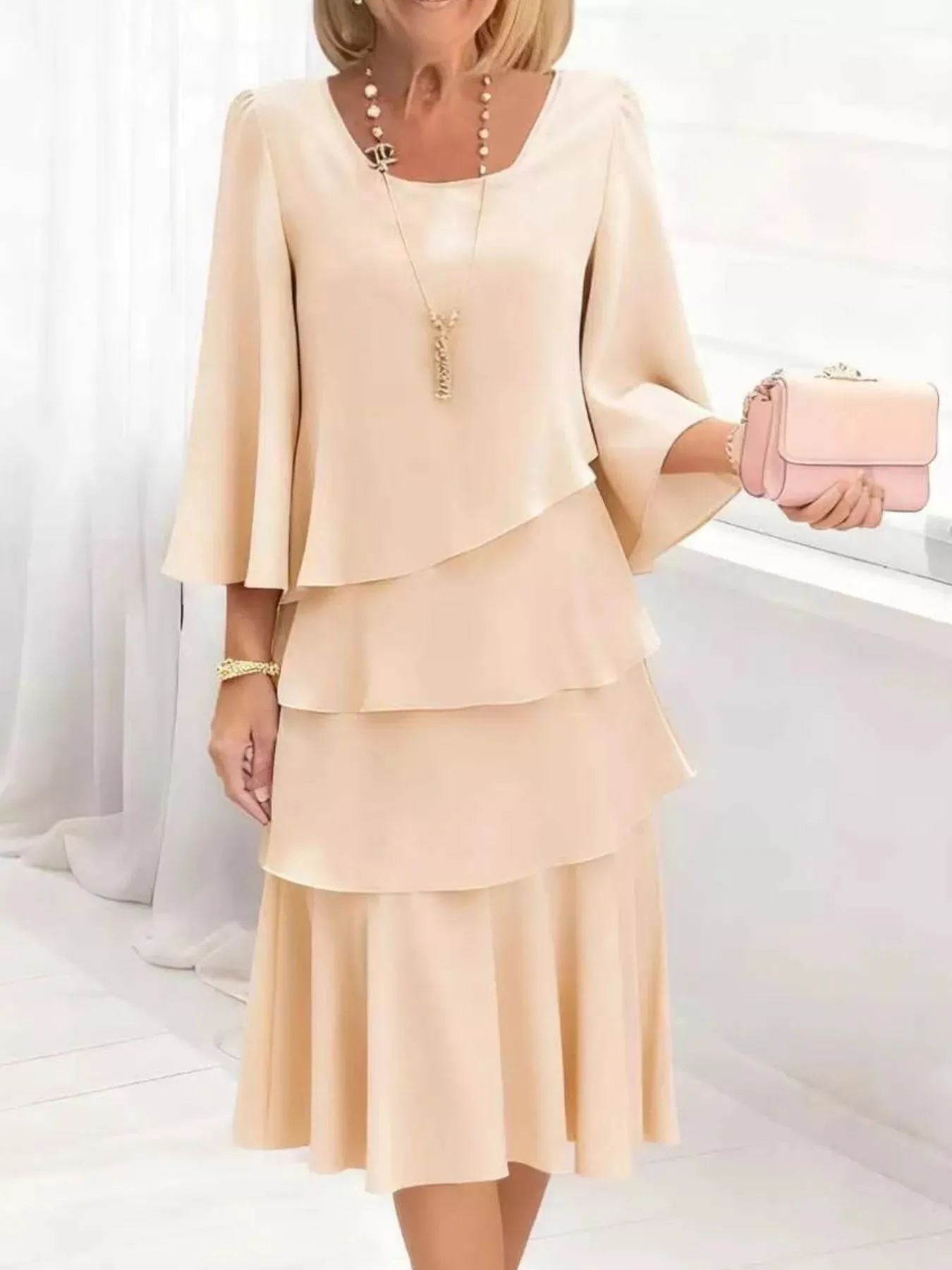 Full Size Ruffled Layered 3/4 Sleeve Dress Plus Size sold by Charming Charlie product image thumbnail 4