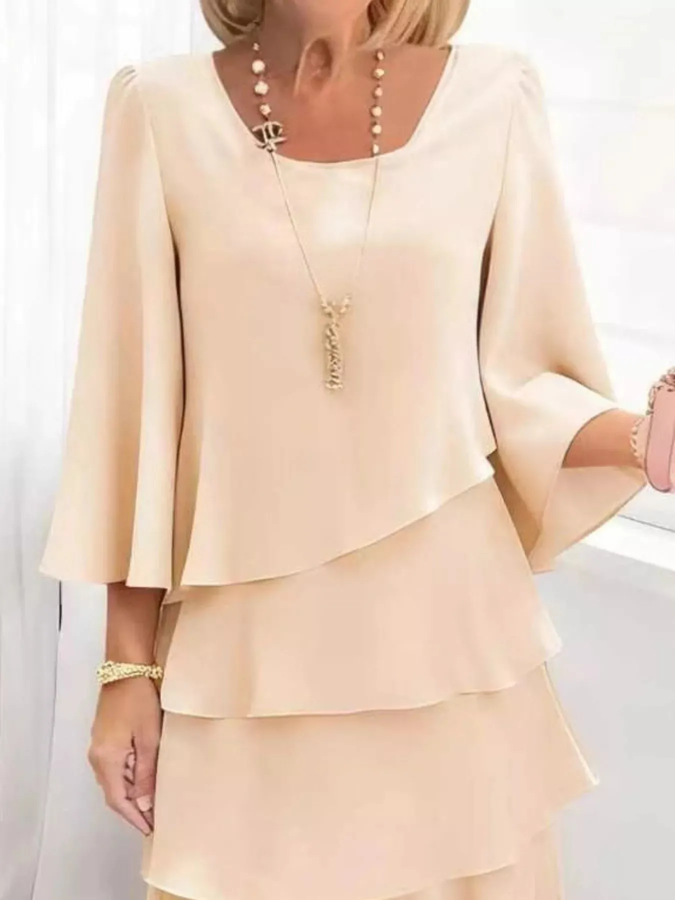 Full Size Ruffled Layered 3/4 Sleeve Dress Plus Size sold by Charming Charlie product image thumbnail 5