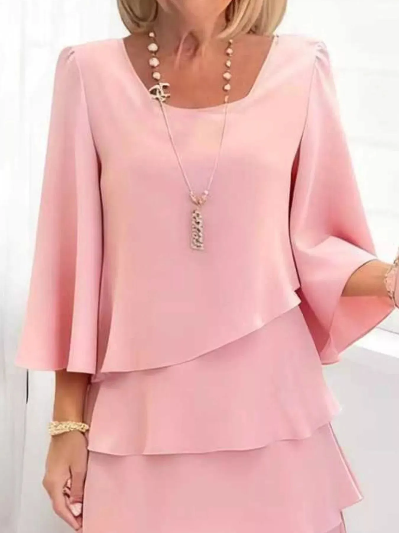 Full Size Ruffled Layered 3/4 Sleeve Dress Plus Size sold by Charming Charlie product image thumbnail 2