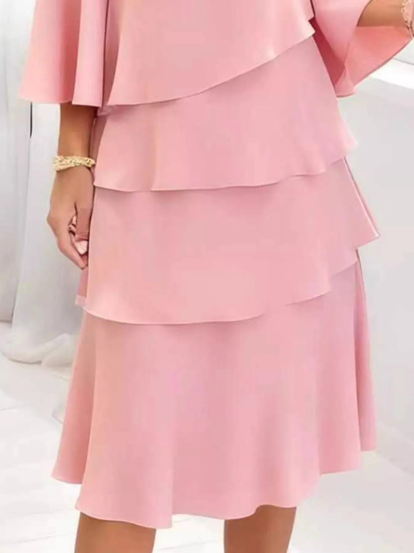 Full Size Ruffled Layered 3/4 Sleeve Dress Plus Size sold by Charming Charlie product image thumbnail 3