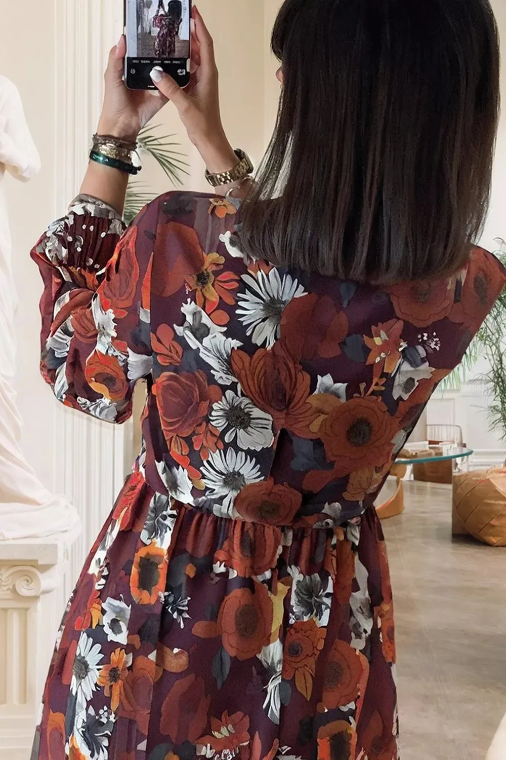 Floral Print Balloon Sleeve Mini Dress sold by Charming Charlie product image thumbnail 3