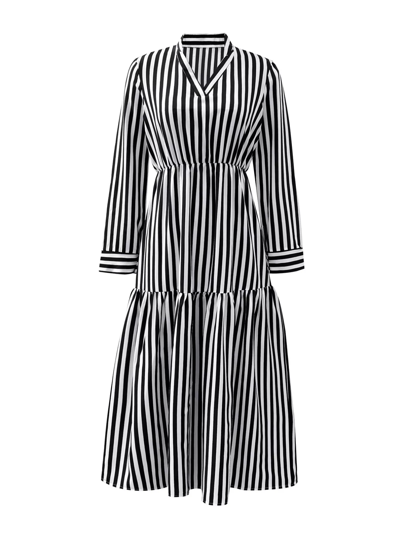 Striped Notched Long Sleeve Midi Dress sold by Charming Charlie product image thumbnail 5