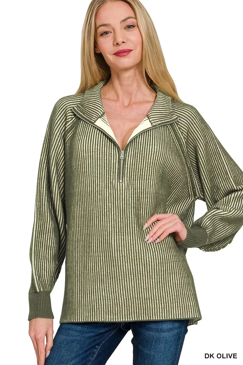 Zenana Ribbed Two Tone Half Zip Sweater sold by Charming Charlie product image thumbnail 2