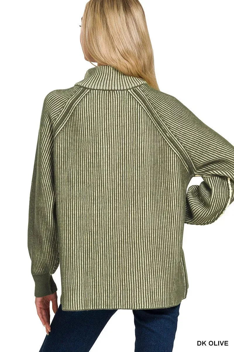 Zenana Ribbed Two Tone Half Zip Sweater sold by Charming Charlie product image thumbnail 3