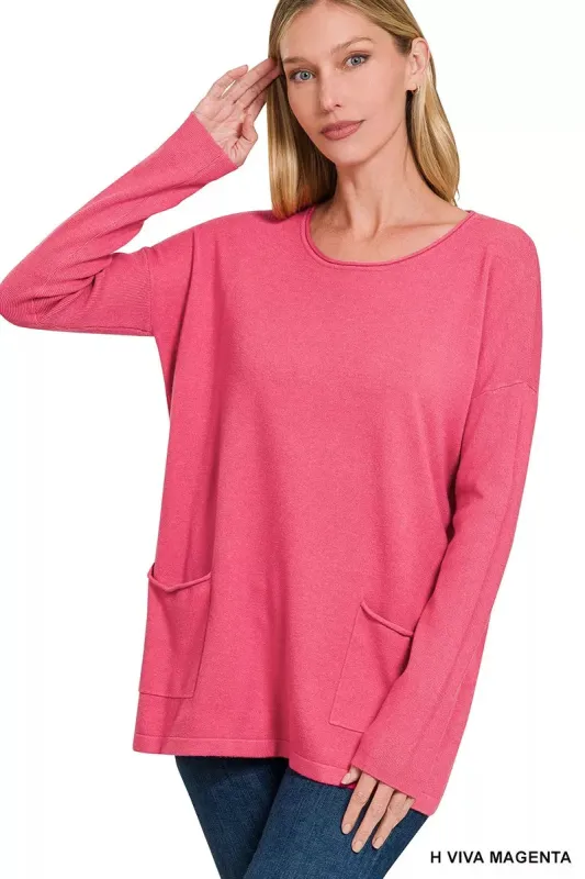 Zenana Viscose Long Sleeve Front Pockets Sweater sold by Charming Charlie