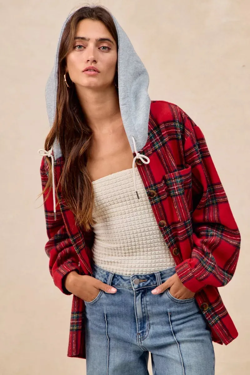 BiBi Brushed Plaid Hooded Jacket sold by Charming Charlie product image thumbnail 3