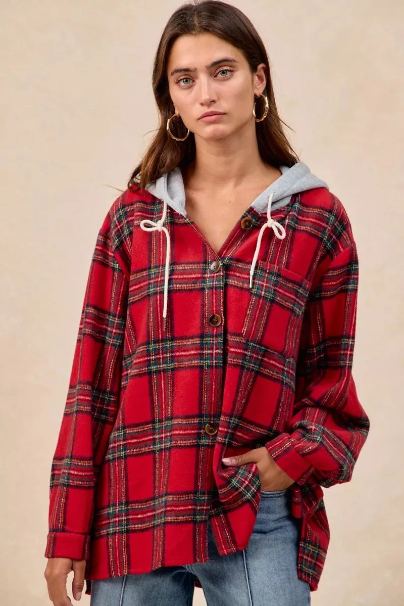 BiBi Brushed Plaid Hooded Jacket sold by Charming Charlie product image thumbnail 4