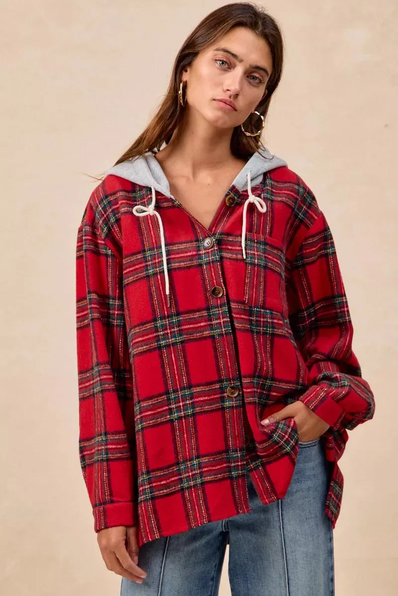 BiBi Brushed Plaid Hooded Jacket sold by Charming Charlie product image thumbnail 5