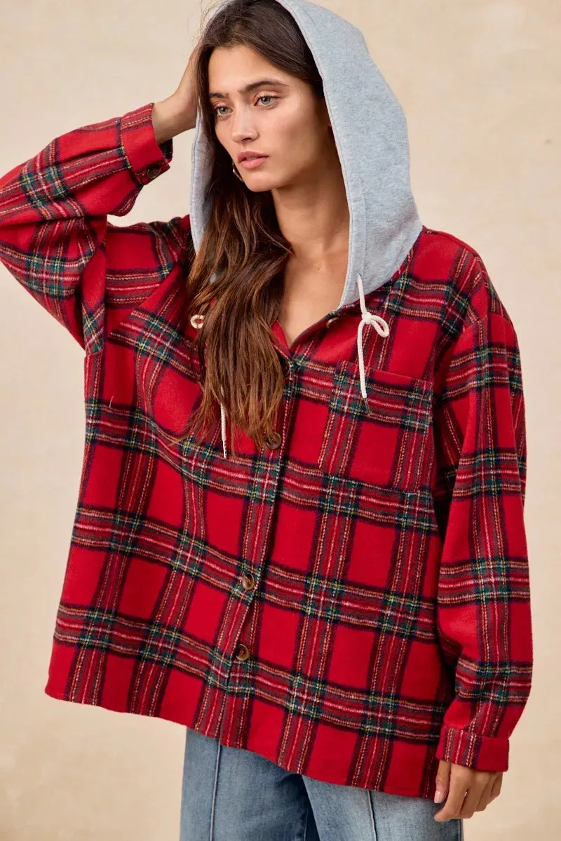 BiBi Brushed Plaid Hooded Jacket sold by Charming Charlie product image thumbnail 2