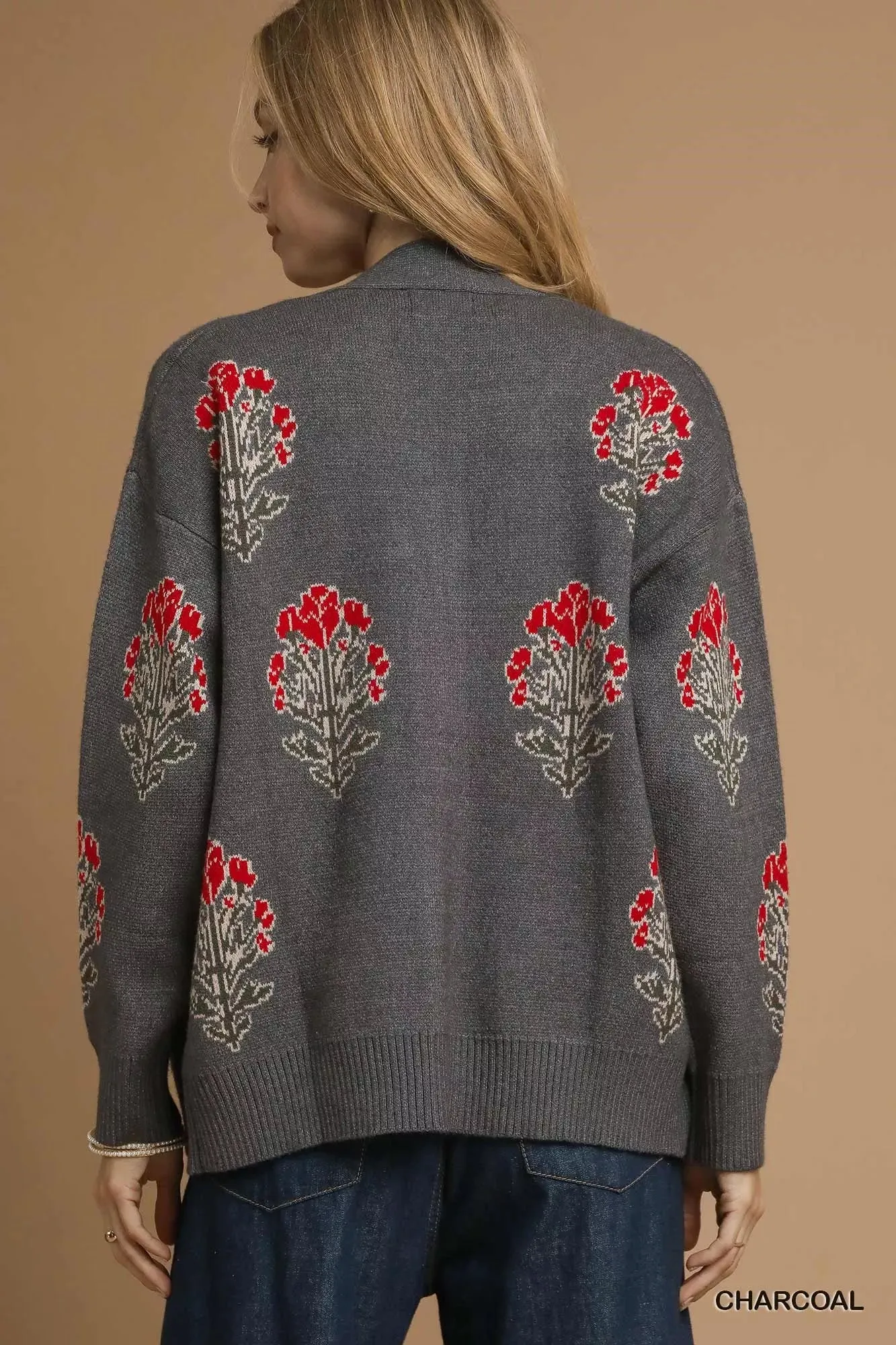 Umgee Single Flower Stem Jacquard Cardigan Sweater sold by Charming Charlie product image thumbnail 3