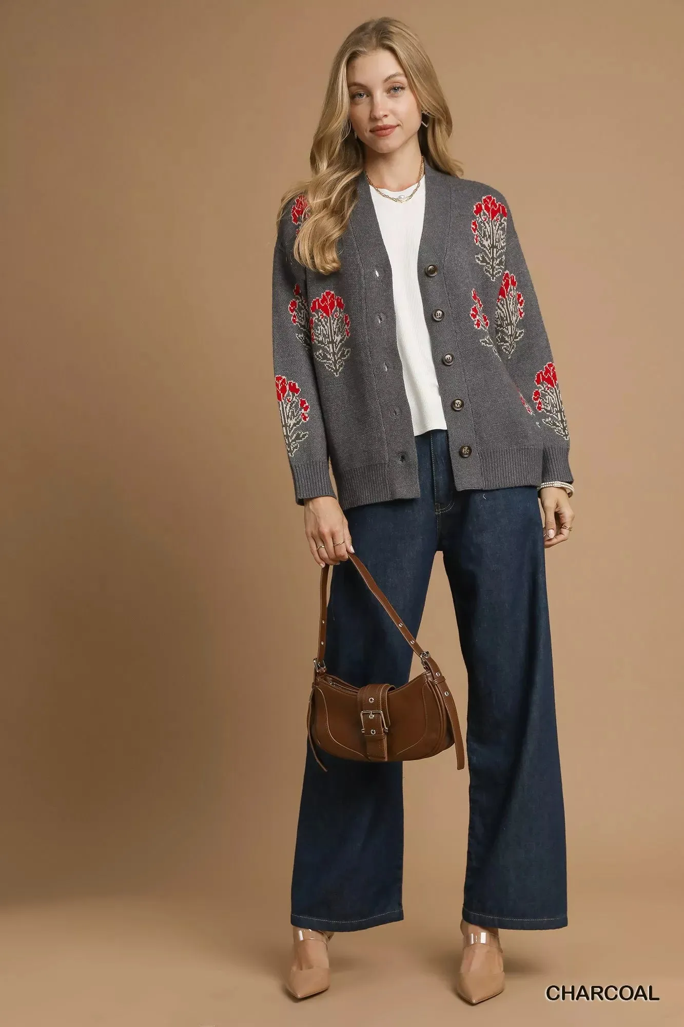 Umgee Single Flower Stem Jacquard Cardigan Sweater sold by Charming Charlie product image thumbnail 4