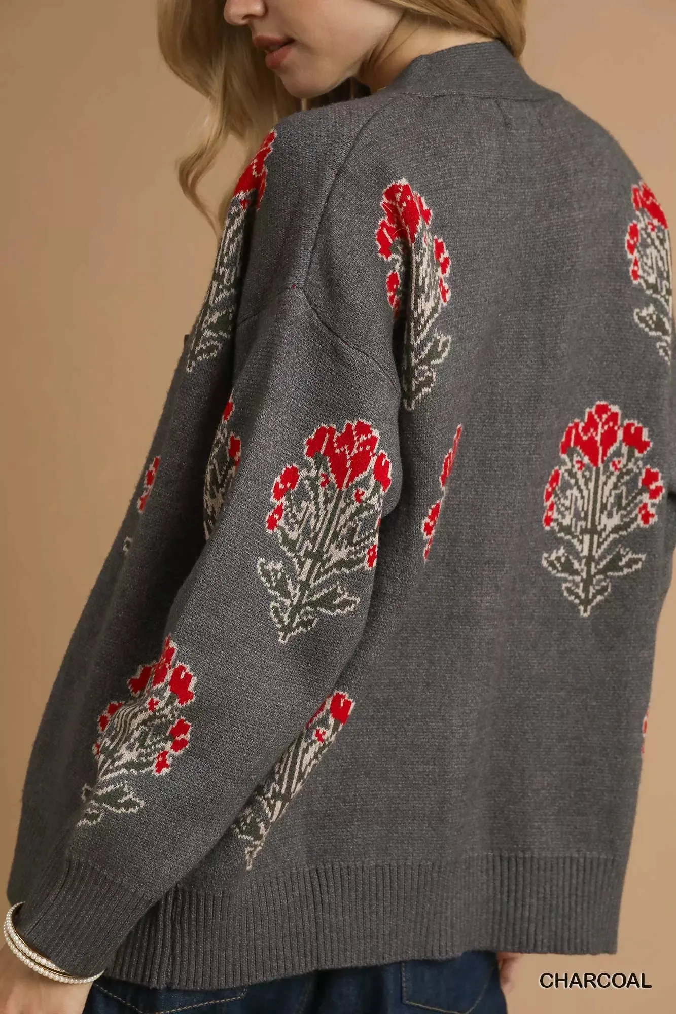 Umgee Single Flower Stem Jacquard Cardigan Sweater sold by Charming Charlie product image thumbnail 5