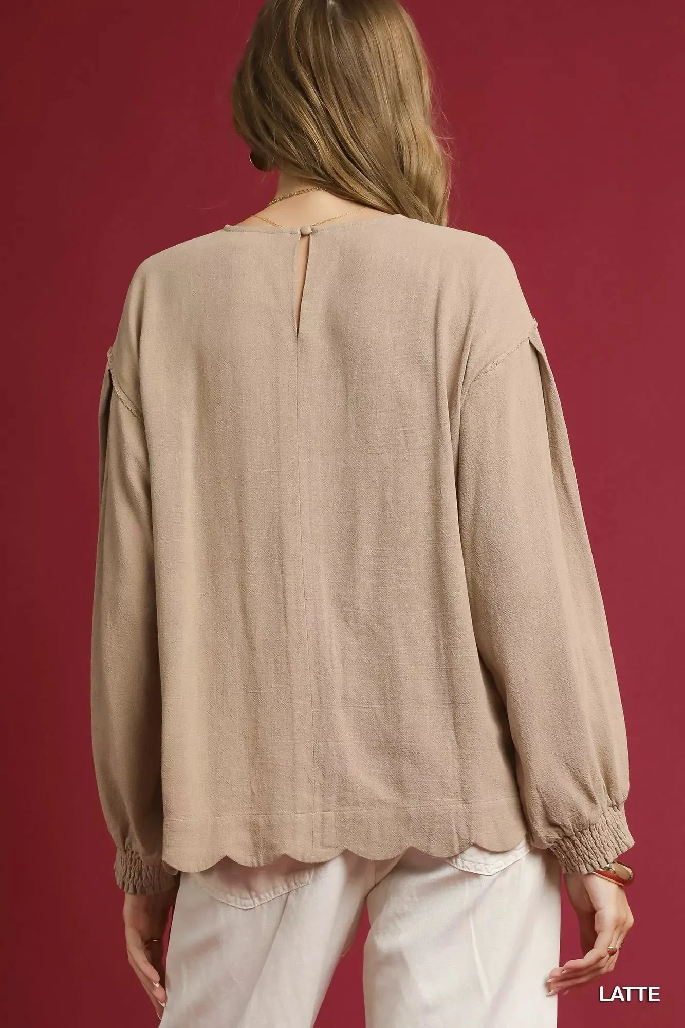 Umgee Linen Scallop Hem Long Sleeve Blouse sold by Charming Charlie product image thumbnail 3