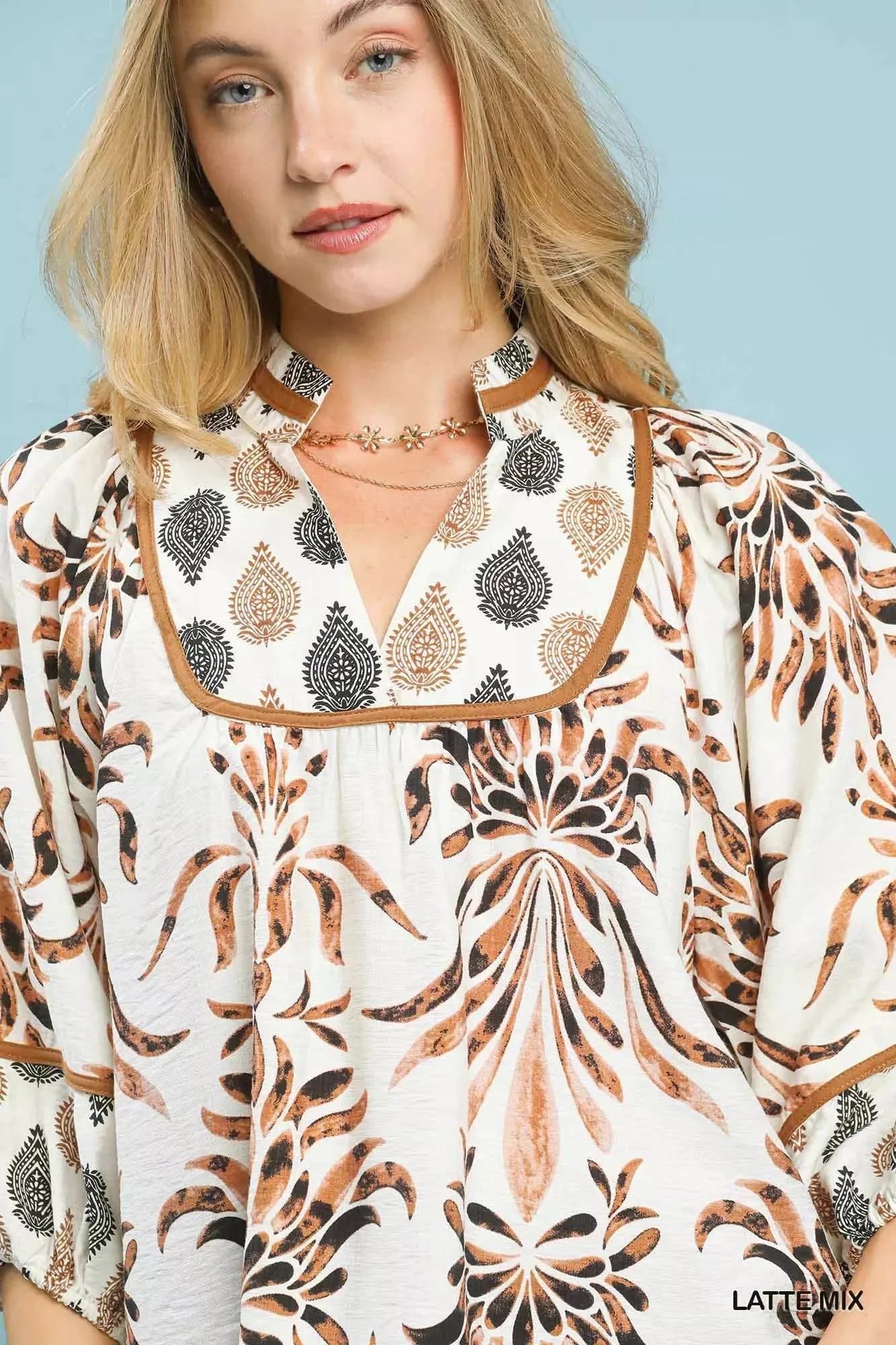Umgee Mix Floral Print Balloon Sleeve Blouse sold by Charming Charlie product image thumbnail 5