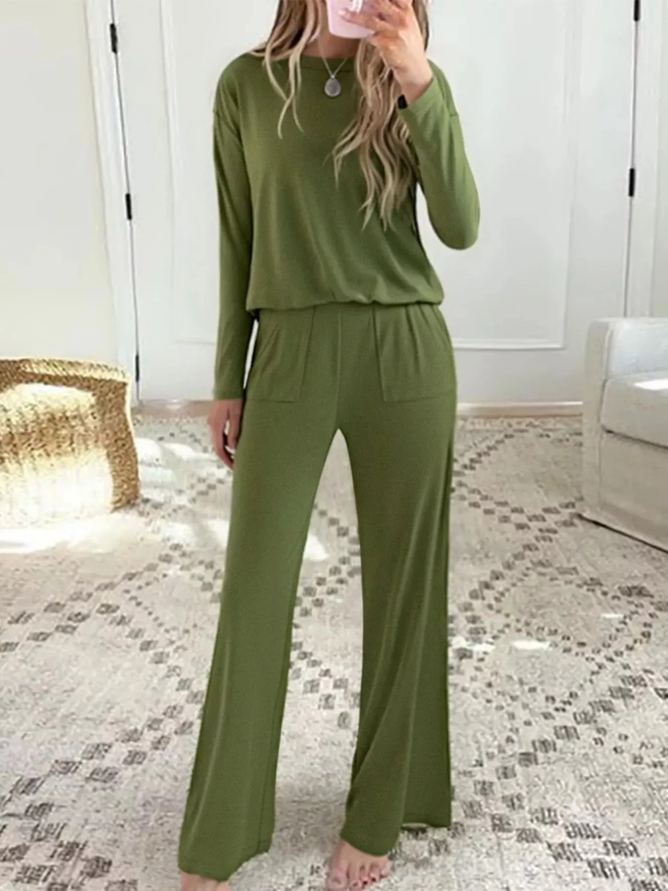 Long Sleeve Top and Wide Leg Pants Set sold by Charming Charlie product image thumbnail 3