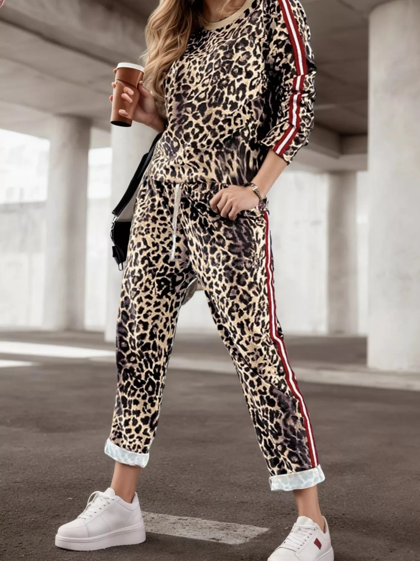 Stripe Leopard Print Top and Pants Set sold by Charming Charlie product image thumbnail 2